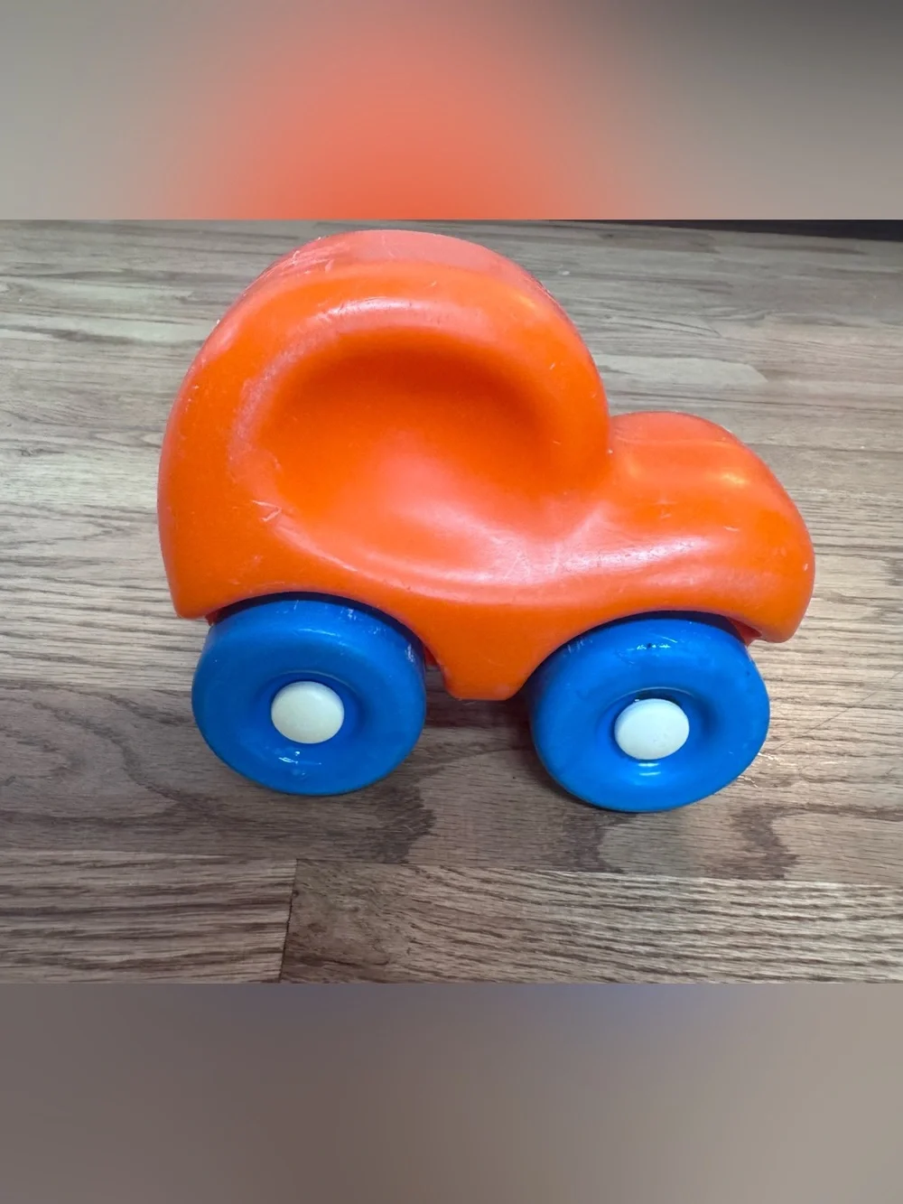 Vintage 1980s little tiles car Orange Push Car Toy for Toddlers